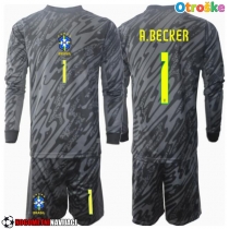 Otroške Nogometnih dresov Brazilija Alisson Becker #1 Vratar Gostujoči Copa America 2024 Dolgi rokavi (+ hlače)